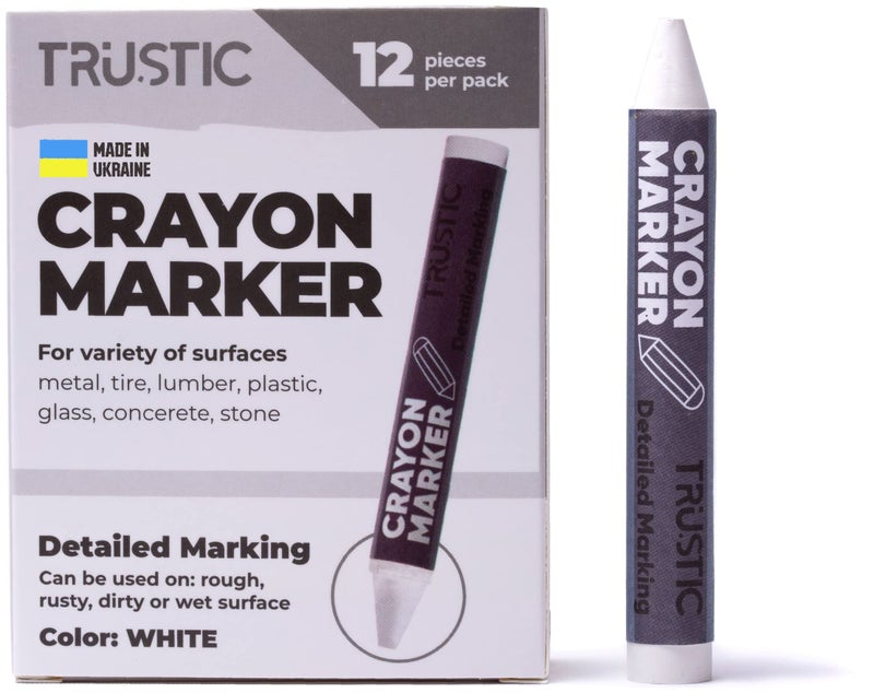 Trustic Universal Crayon Wax Marker for Industrial and Craft Detailed Marking on Lumber Metal Carton Ceramics Concrete Glass Plastic Tire 4 x 1/2", Pack of 12 (White) - Image 1